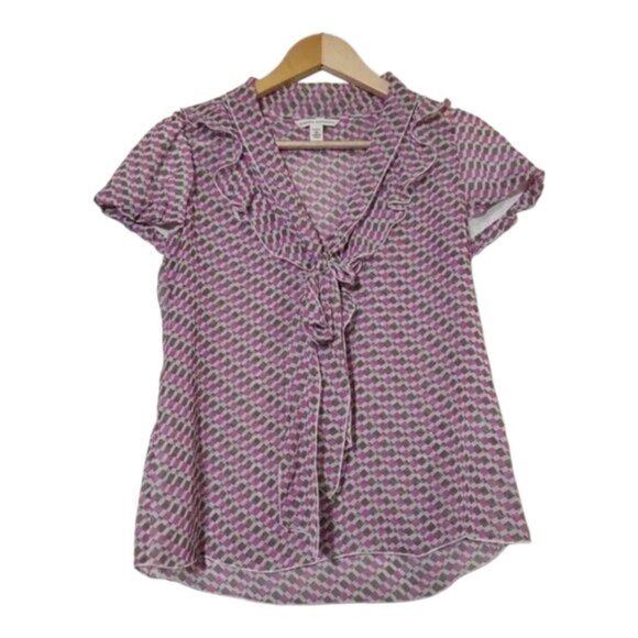 Vintage Banana Republic 100% Silk Flutter Sleeve Bow Blouse - XS Petite - Picture 1 of 8